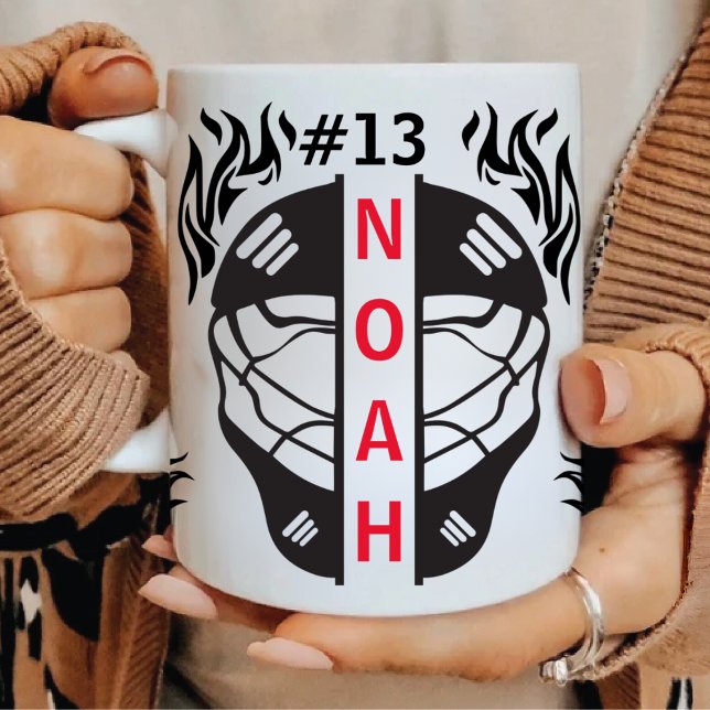 Custom Black & White Ice Hockey Goal Keeper Two-Tone Coffee Mug (Creator Uploaded)
