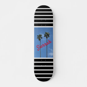 Custom Black White Lines Blue Sky Palm Trees Name Skateboard