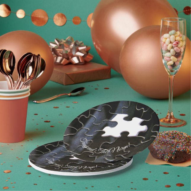 Custom Black White Missing Puzzle Piece Photo Paper Plate (Multi)