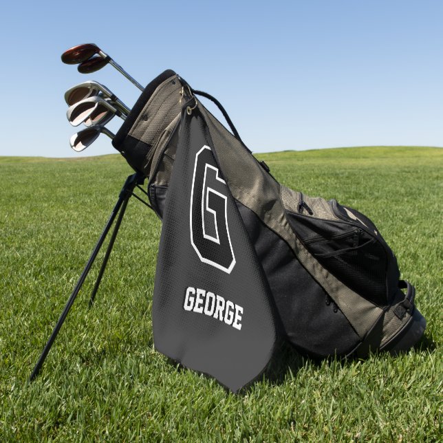 Custom Black & White Monogram – Personalized Gift  Golf Towel (Green)