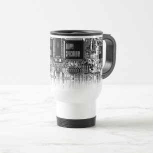 Custom Black White PCB Printed Circuit Board Geek Travel Mug