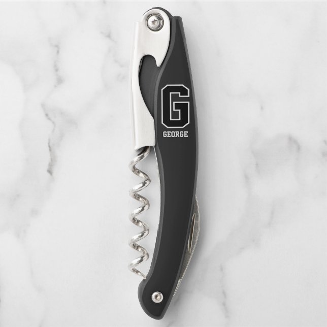 Custom Black White Personalized Monogram For Him Corkscrew (Front)