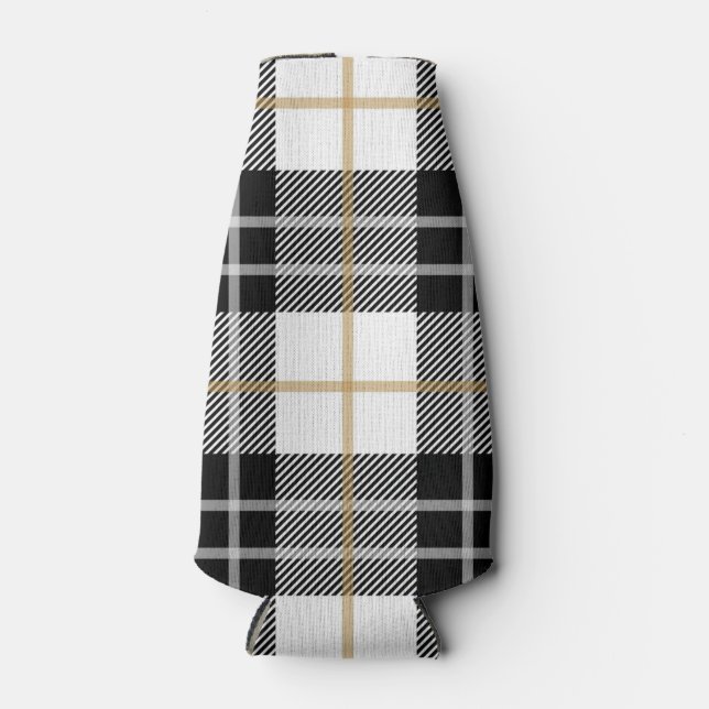 Custom Black & White Plaid Can Cooler (Front)
