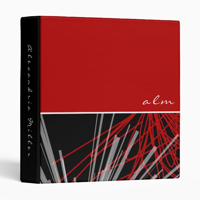 Custom Black White & Red Modern Abstract Ribbons Binder (Front/Spine)