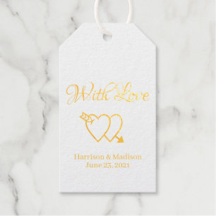 Custom black white script hearts Wedding Gift Tags
