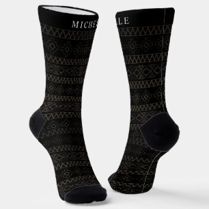 Custom Black White Silver Gold Aztec Pattern Socks