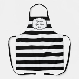 Custom Black & White Stripes All-Over Print Apron