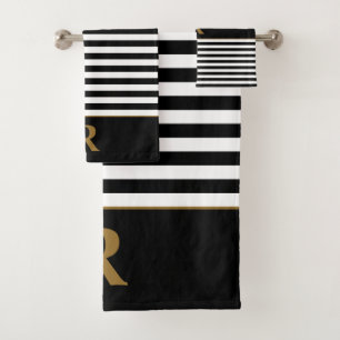 Custom Black/White Stripes Bath Towel Set