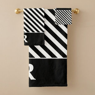 Custom Black/White Stripes Bath Towel Set