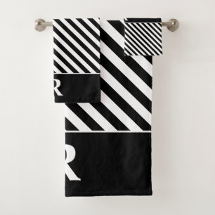 Custom Black/White Stripes Bath Towel Set