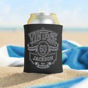 Custom Black & White Vintage Aged To Perfection Can Cooler