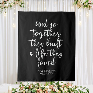Custom Black & White Wedding Backdrop So Together Tapestry