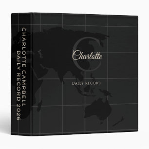Custom Black White World Map Monogram Name Binder