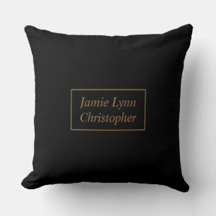 Custom Black With Gold Couples Names Throw Pillow