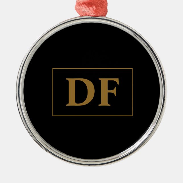 Custom Black With Gold Initials Metal Ornament (Front)