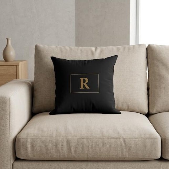 Custom Black With Gold Initials Throw Pillow (Creator Uploaded)