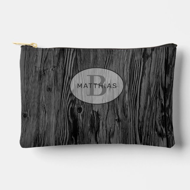 Custom Black Woodgrain Pattern Accessory Pouch (Front)