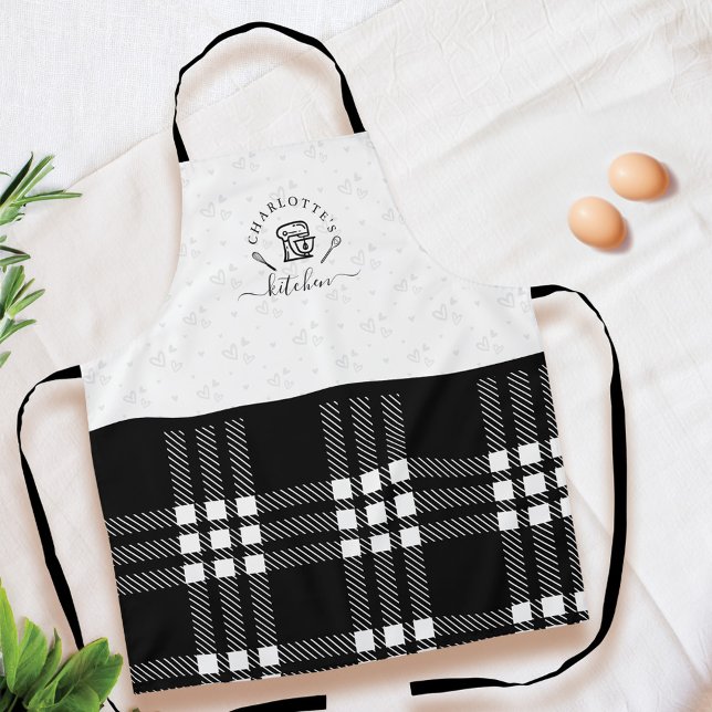 Custom BlackPlaid Kitchen Whisk & Stand Mixer Apron (Custom BlackPlaid Kitchen Whisk & Stand Mixer Apron)