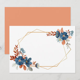 Custom Blank Blue Floral Gold Frame Save The Date