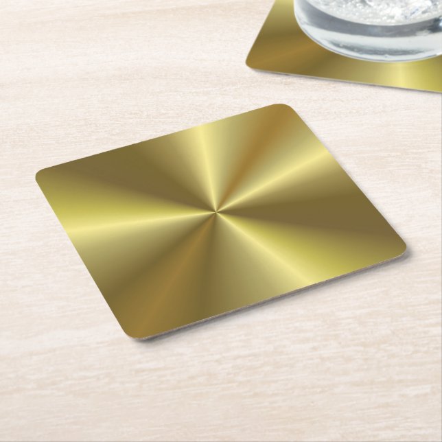 Custom Blank Template Faux Gold Metallic Look Square Paper Coaster (Angled)