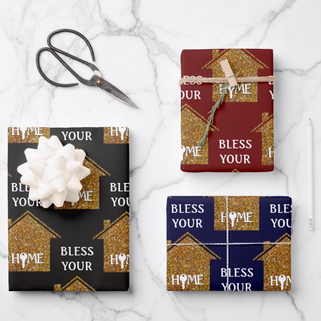 Custom BLESS YOUR HOME Real Estate Wrapping Paper Sheet (Front)
