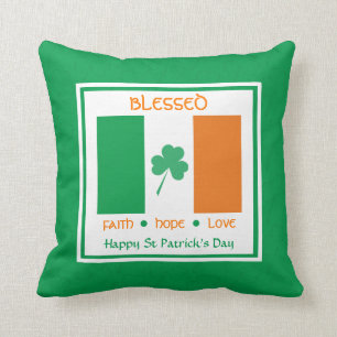 Custom BLESSED Irish Flag St Patricks Day Throw Pillow