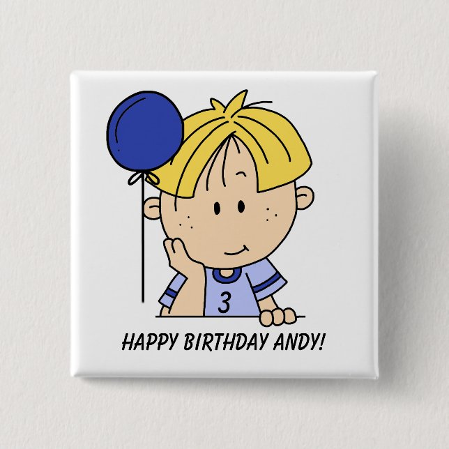 Custom Blonde Haired Boy Birthday Button (Front)