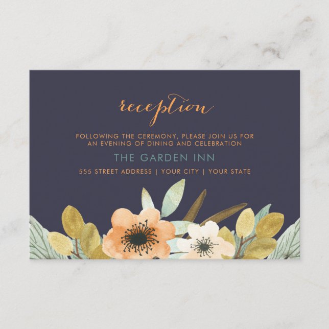Custom Blooming Watercolor Reception Card (Front)