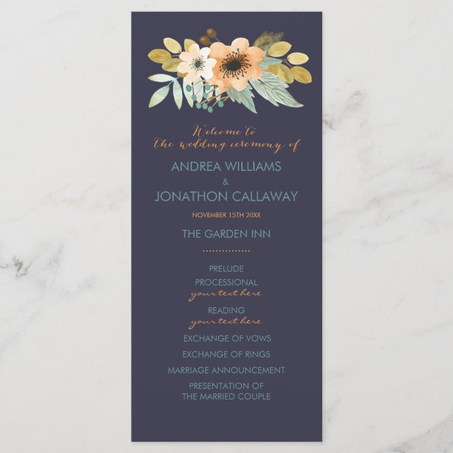 Custom Blooming Watercolor Wedding Program (Front)