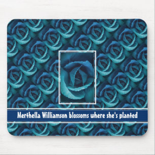 Custom BLOSSOMS WHERE SHE'S PLANTED Blue Rose Mouse Pad