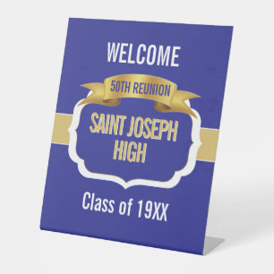Custom Blue 50th Class Reunion Pedestal Sign