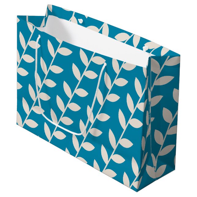Custom Blue 70s Retro Leaf Pattern  Large Gift Bag (Front Angled)