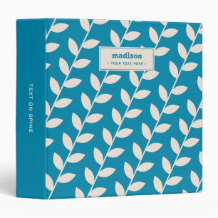 Custom Blue 70s Retro Leaf Pattern Monogram Binder