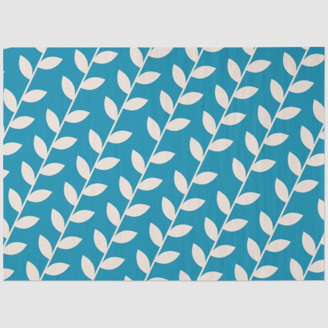 Custom Blue 70s Retro Leaf Pattern  Tissue Paper (Front)