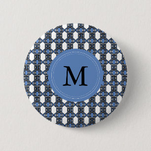 Custom Blue Abstract Scarab Pattern Monogram 2 Inch Round Button