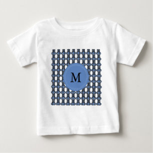 Custom Blue Abstract Scarab Pattern Monogram Baby T-Shirt