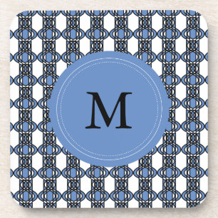 Custom Blue Abstract Scarab Pattern Monogram Coaster