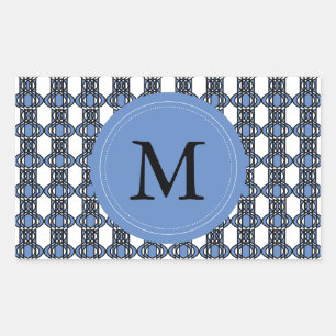 Custom Blue Abstract Scarab Pattern Monogram Sticker