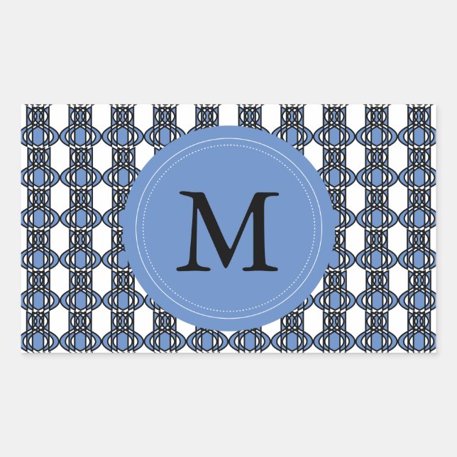 Custom Blue Abstract Scarab Pattern Monogram Sticker (Front)