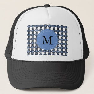 Custom Blue Abstract Scarab Pattern Monogram Trucker Hat