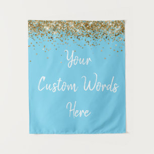 Custom Blue and Gold Birthday Party Photo Booth Tapestry