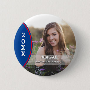 Custom Blue and Red Graduation Photo Button