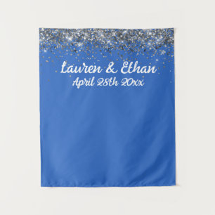 Custom Blue and Silver Wedding Photo Booth Prop Tapestry