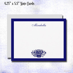 Custom Blue and White Floral Blue Border 4.25x5.5 Card