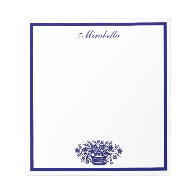 Custom Blue and White Floral Blue Border Notepad (Front)