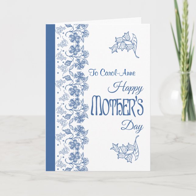 Custom Blue and White Floral Mother's Day Card (Front)