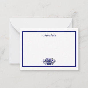Custom Blue and White Flower Basket Blue Border Card