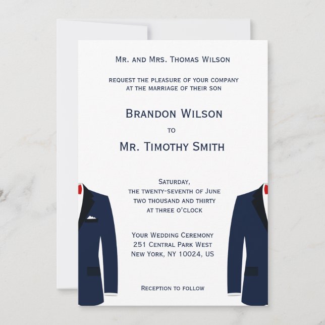Custom Blue And White Gay Wedding Invites (Front)