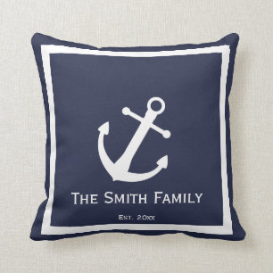 Custom Blue and White Nautical Throw Pillow