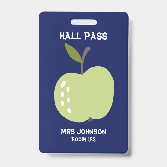 Custom Blue Apple Hall Pass Badge (Front)